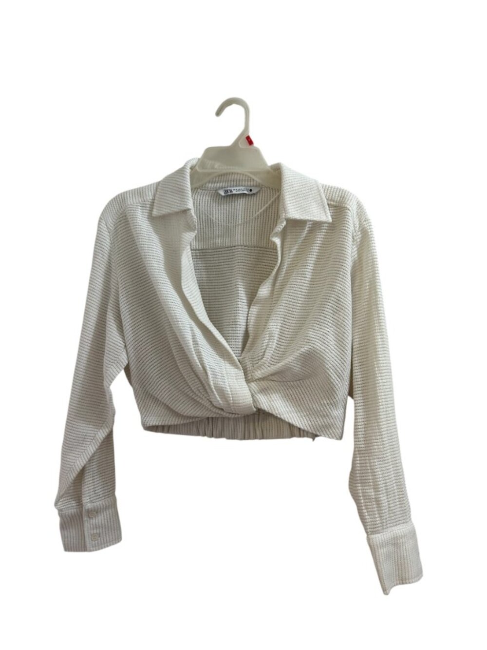 Zara White Waffle Knit Twist Front Crop Top Size Medium - Picture 3 of 11